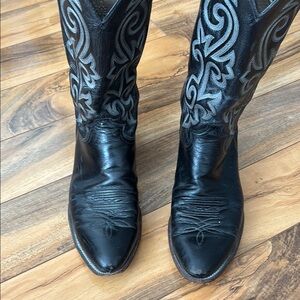 Justin Black Leather Cowboy Size 12 Boots